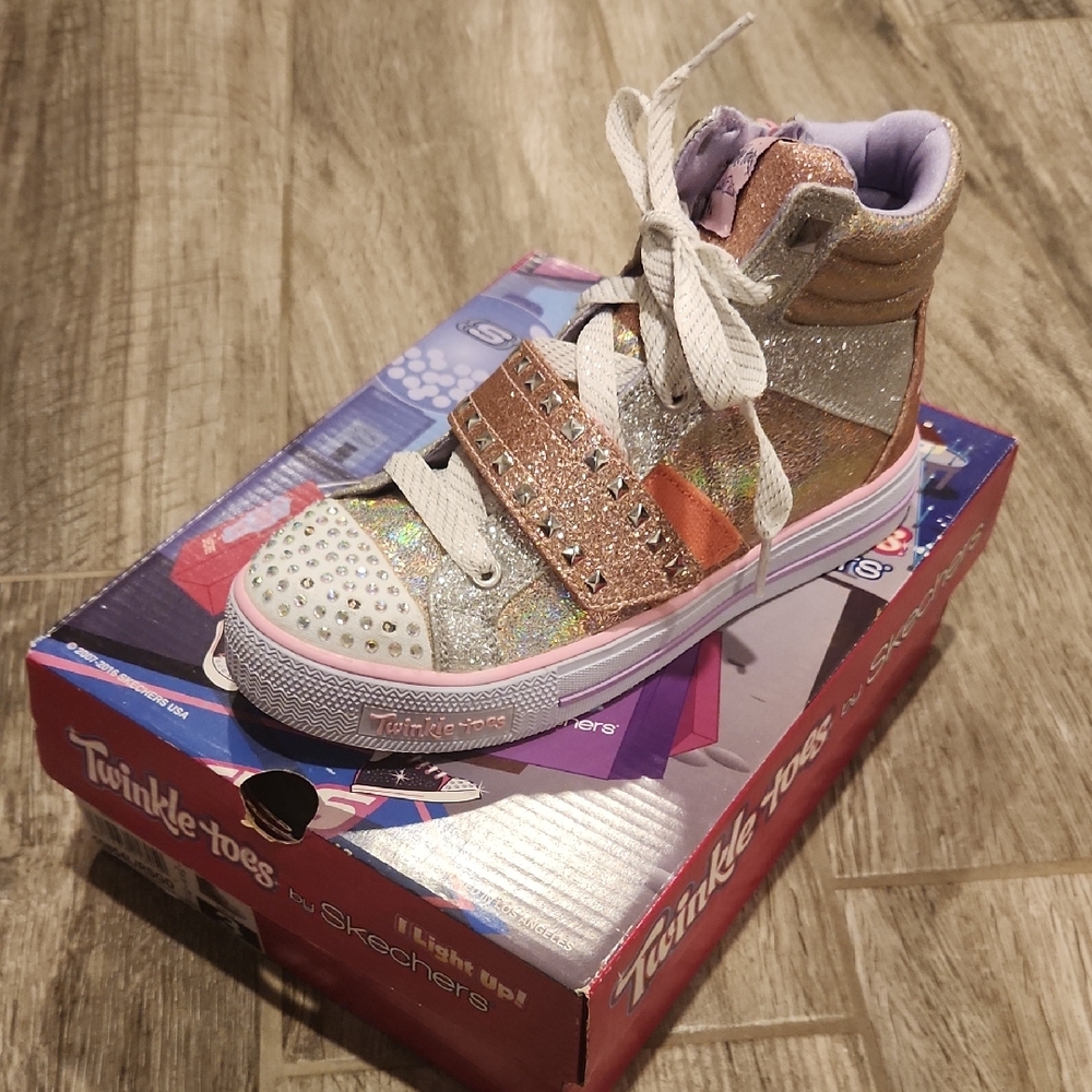 Skechers Twinkle Toes Kids' Silver and Pink High-Tops
